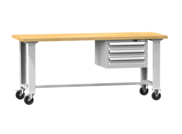 Mobile Werkbank mit Holzplatte und Schubladen MPS3-820