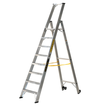 Einseitig begehbare 8-stufige Profi-Aluminium-Stufenstehleiter.