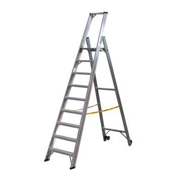 Einseitig begehbare 9-stufige Profi-Aluminium-Stufenstehleiter.