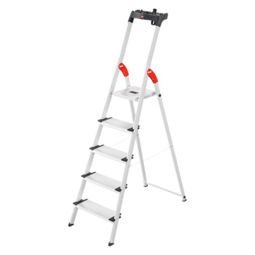 Einseitig begehbare 5-stufige Profi-Aluminium-Stufenstehleiter mit Ablageschale