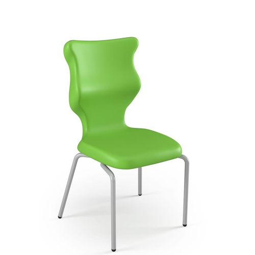 Moderná školská stolička s kovovou konštrukciou a zeleným ergonomickým sedadlom vhodná do triedy ako školský nábytok pre žiakov.
