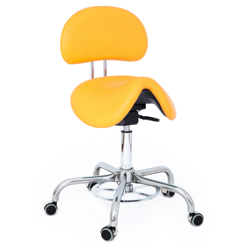 Ergonomischer medizinischer Sattelstuhl mit fußgesteuerter Höhenverstellung und verstellbarer Rückenlehne V081CAB