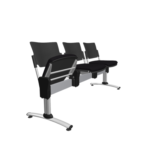 Trojmiestny kovový multisedak s ergonomickými sedadlami a podrúčkami vhodný do čakárne alebo verejných priestorov.
