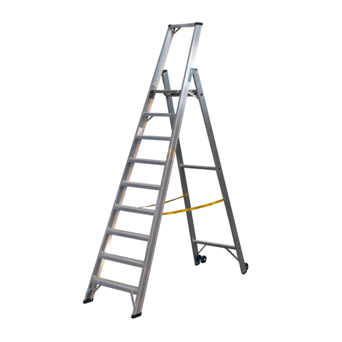 Einseitig begehbare 9-stufige Profi-Aluminium-Stufenstehleiter.