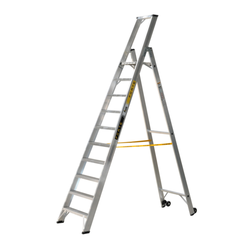 Einseitig begehbare 10-stufige Profi-Aluminium-Stufenstehleiter.