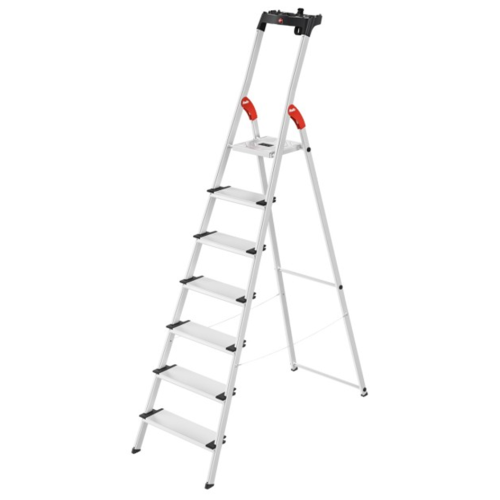 Einseitig begehbare 7-stufige Profi-Aluminium-Stufenstehleiter mit Ablageschale