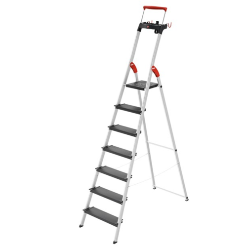 Einseitig begehbare 7-stufige Profi-Aluminium-Stufenstehleiter mit Ablageschale und Sicherheitsbügel