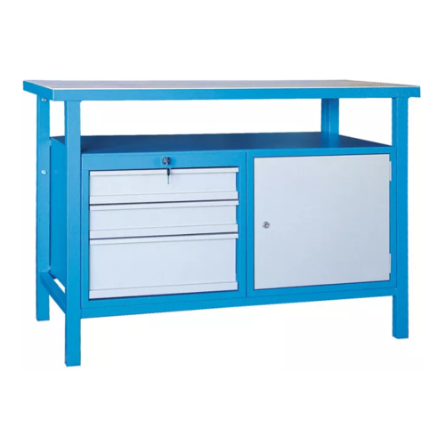 Werkstatt-Werktisch 1200 mit Schubladen und Schrank / verschiedene Farben